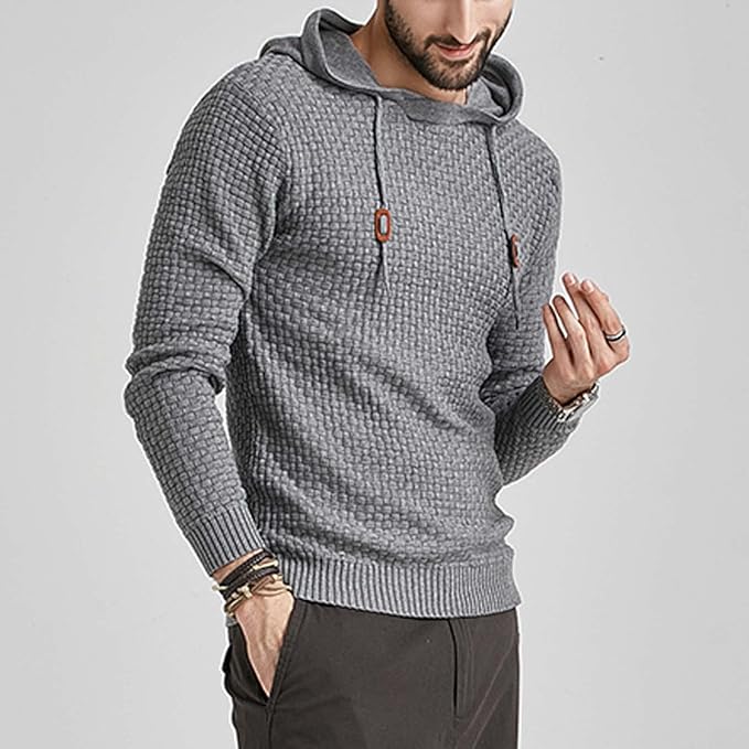 Men's Hoodie with Textured Pattern and Hood 