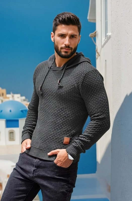 Men's Hoodie with Textured Pattern and Hood 