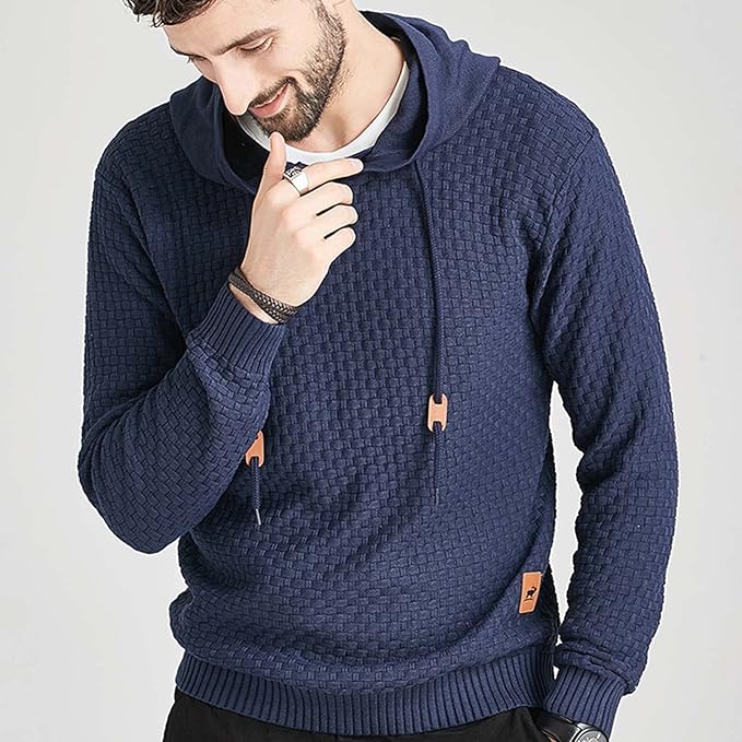 Men's Hoodie with Textured Pattern and Hood 