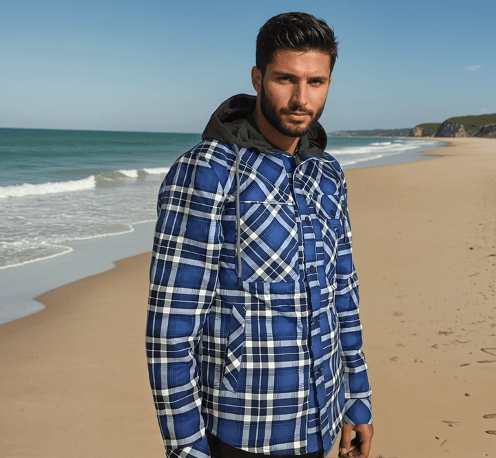 Men's Checkered Jacket with Fleece Lining and Hood 