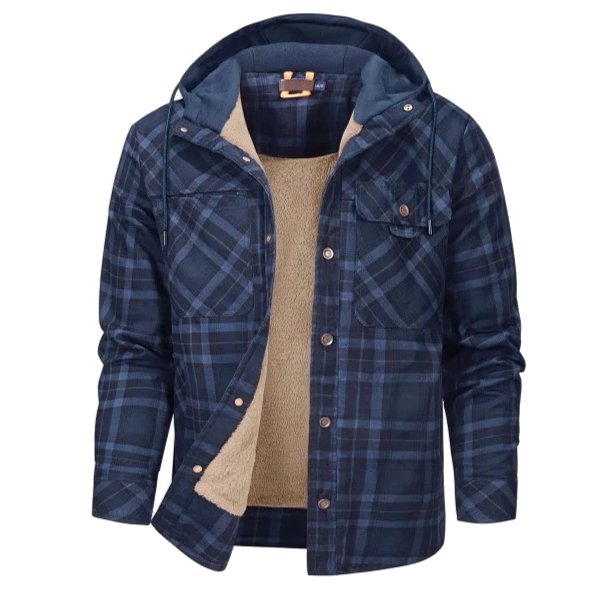 Men's Checkered Jacket with Fleece Lining and Hood 