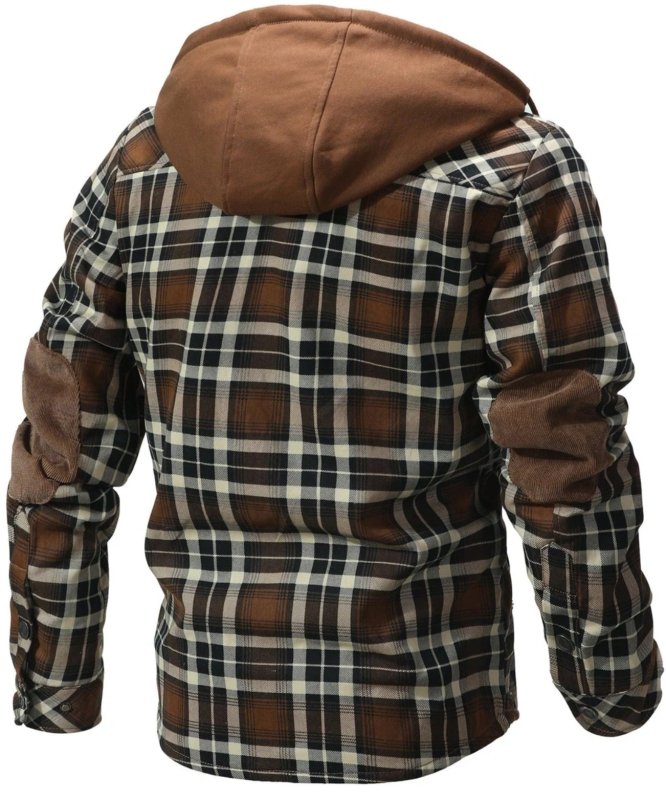 Men's Checkered Jacket with Fleece Lining and Hood 