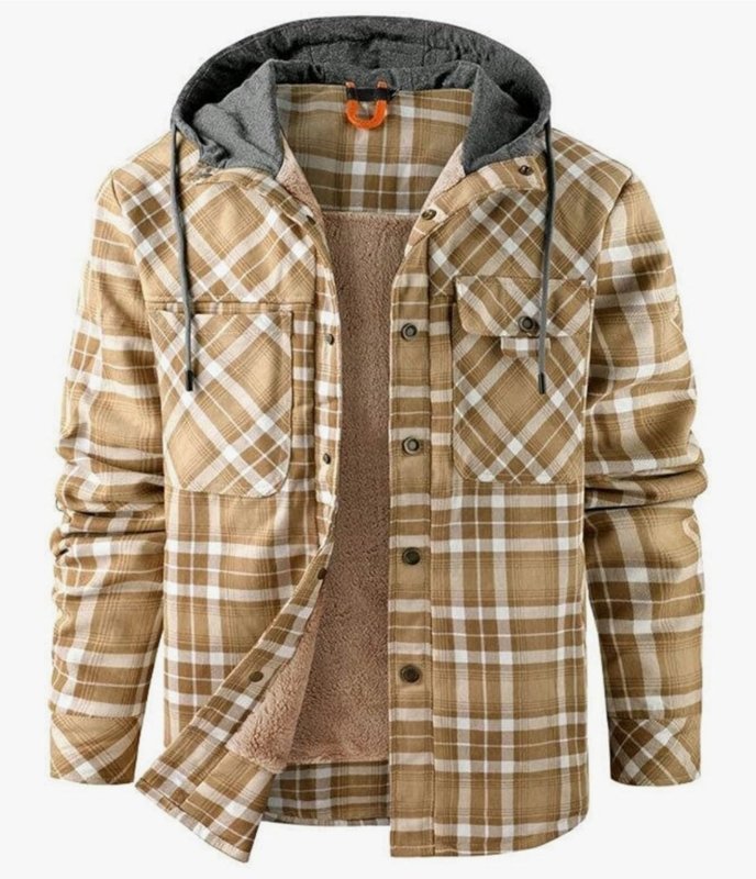 Men's Checkered Jacket with Fleece Lining and Hood 