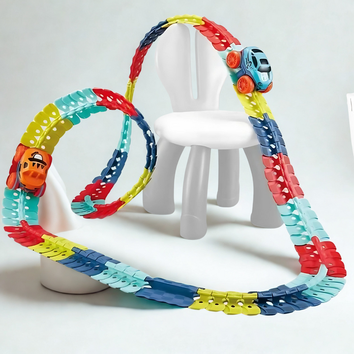 Flexible race track playset with toy car for children 