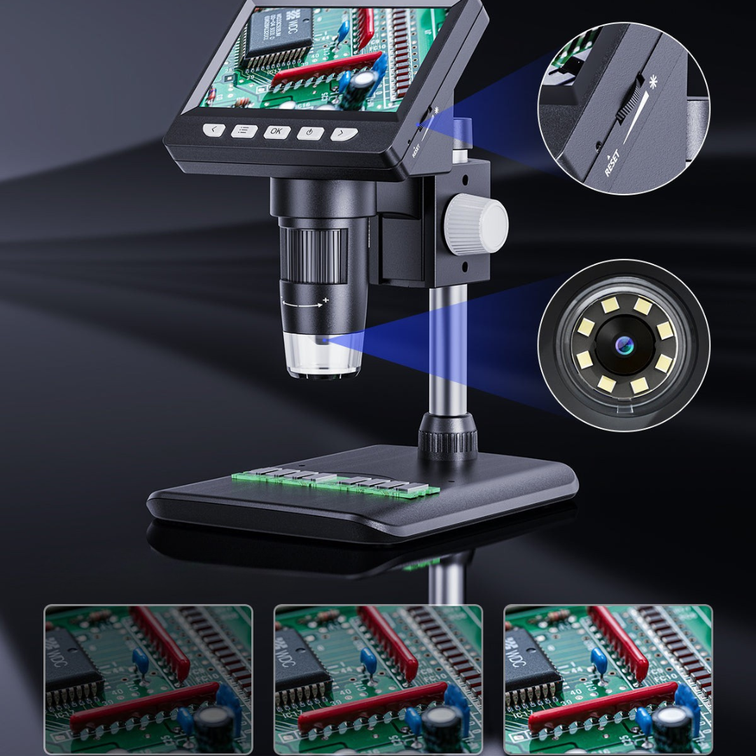 Digital microscope with LCD screen and adjustable magnification
