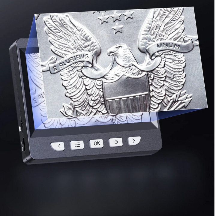 Digital microscope with LCD screen and adjustable magnification