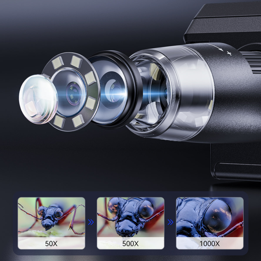 Digital microscope with LCD screen and adjustable magnification
