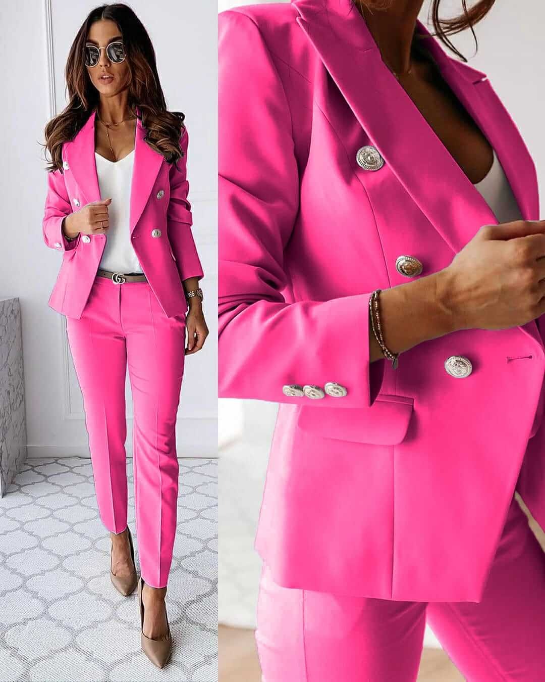 Women's Suit Set with Double-Breasted Blazer and Trousers