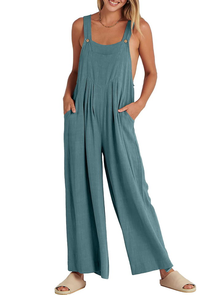 Solid Button-Strap Relaxed Fit Jumpsuit
