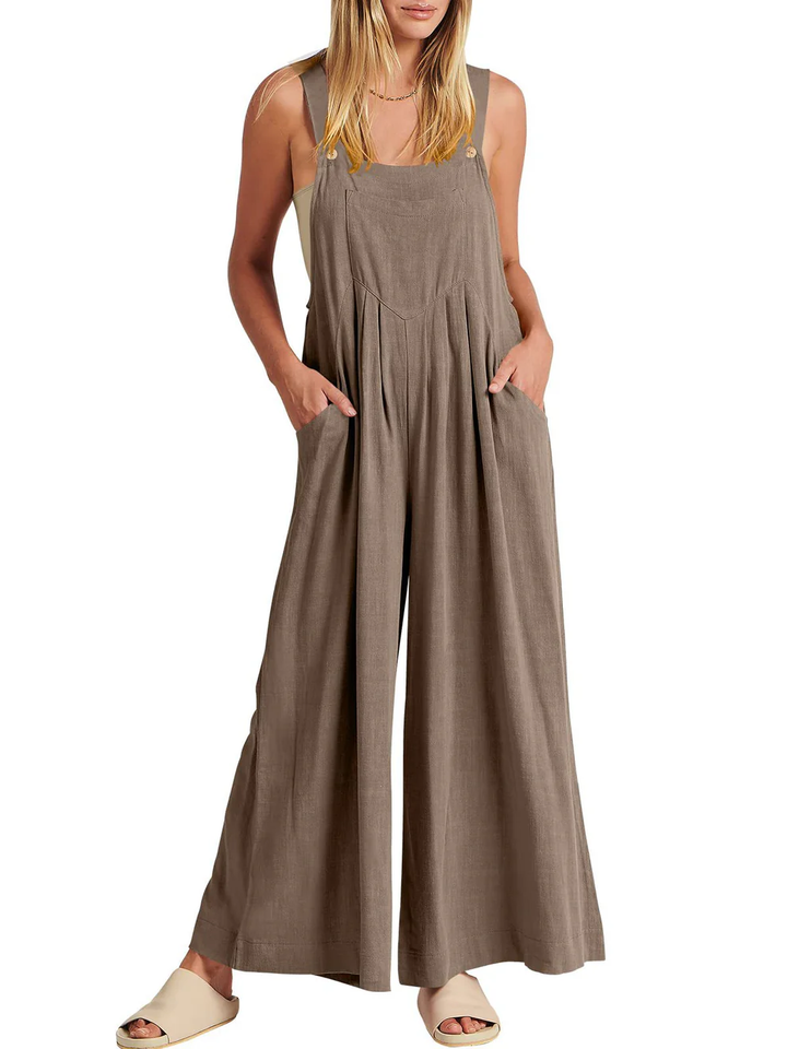 Solid Button-Strap Relaxed Fit Jumpsuit
