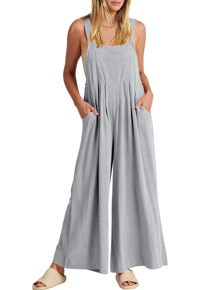 Solid Button-Strap Relaxed Fit Jumpsuit