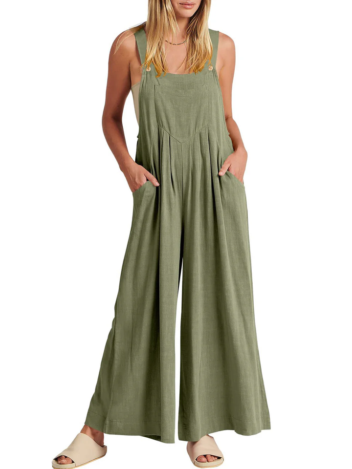 Solid Button-Strap Relaxed Fit Jumpsuit