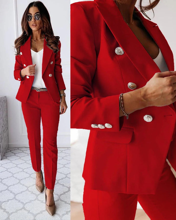 Women's Suit Set with Double-Breasted Blazer and Trousers