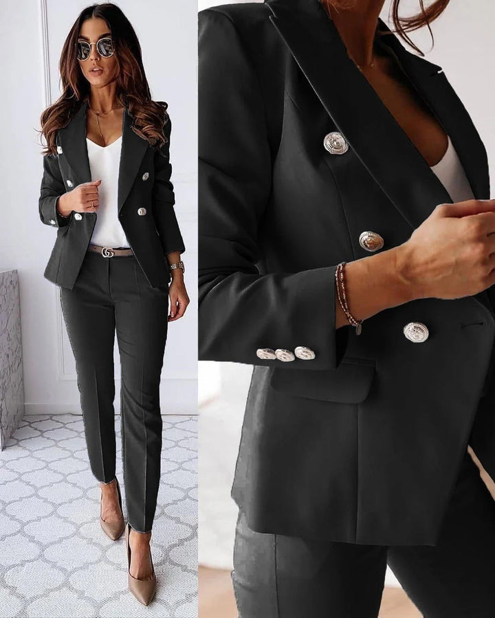 Women's Suit Set with Double-Breasted Blazer and Trousers