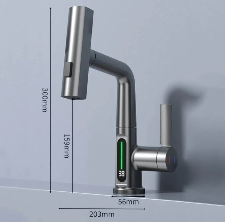 Flexible kitchen faucet with display – 360° rotatable &amp; 5 spray patterns