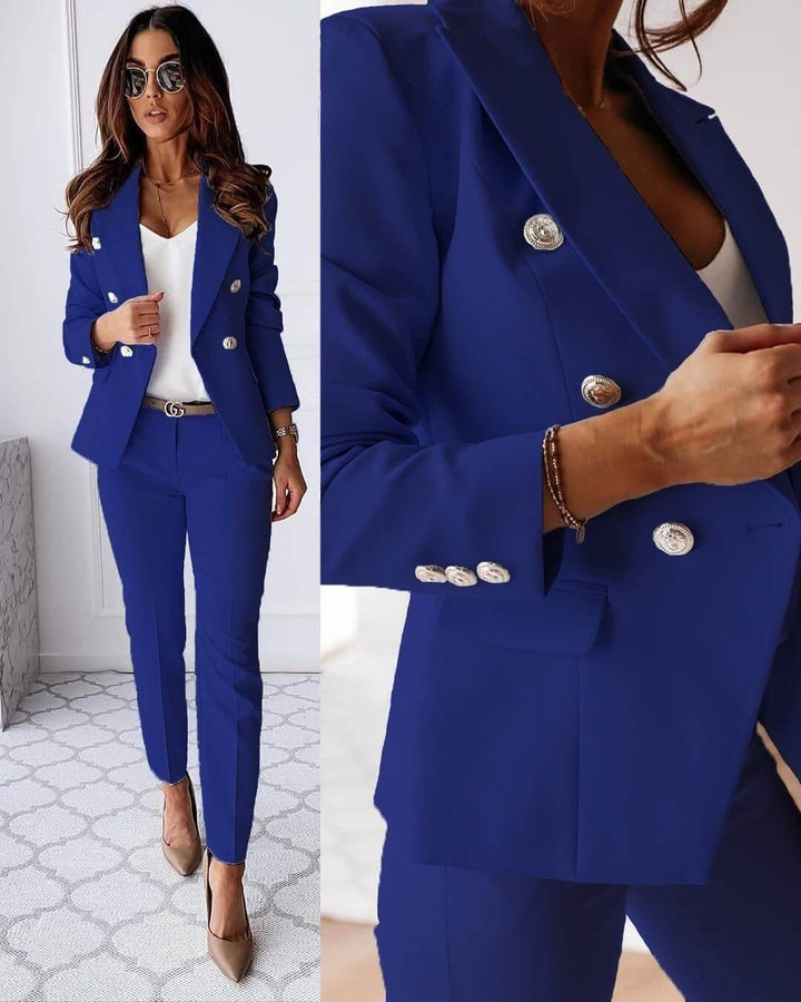 Women's Suit Set with Double-Breasted Blazer and Trousers