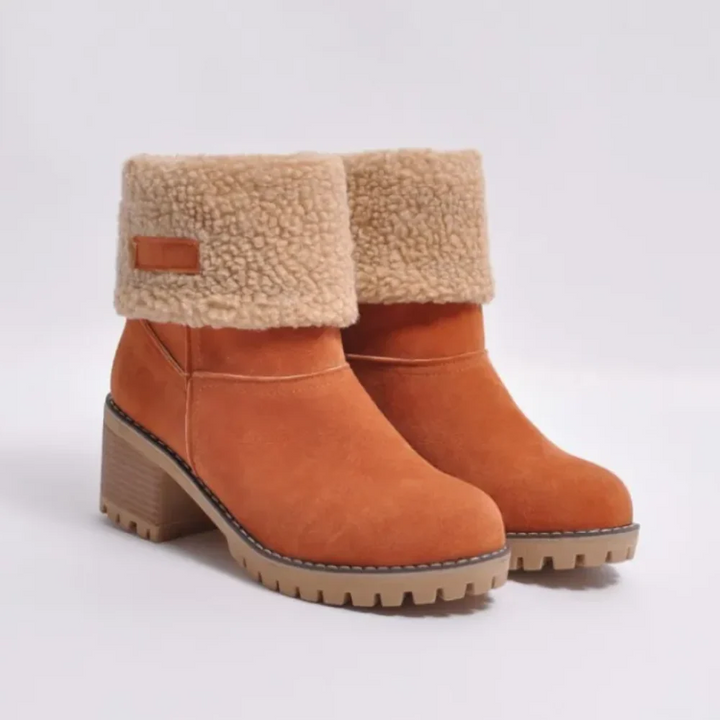 Women's ankle boots with fold-over collar and block heel 
