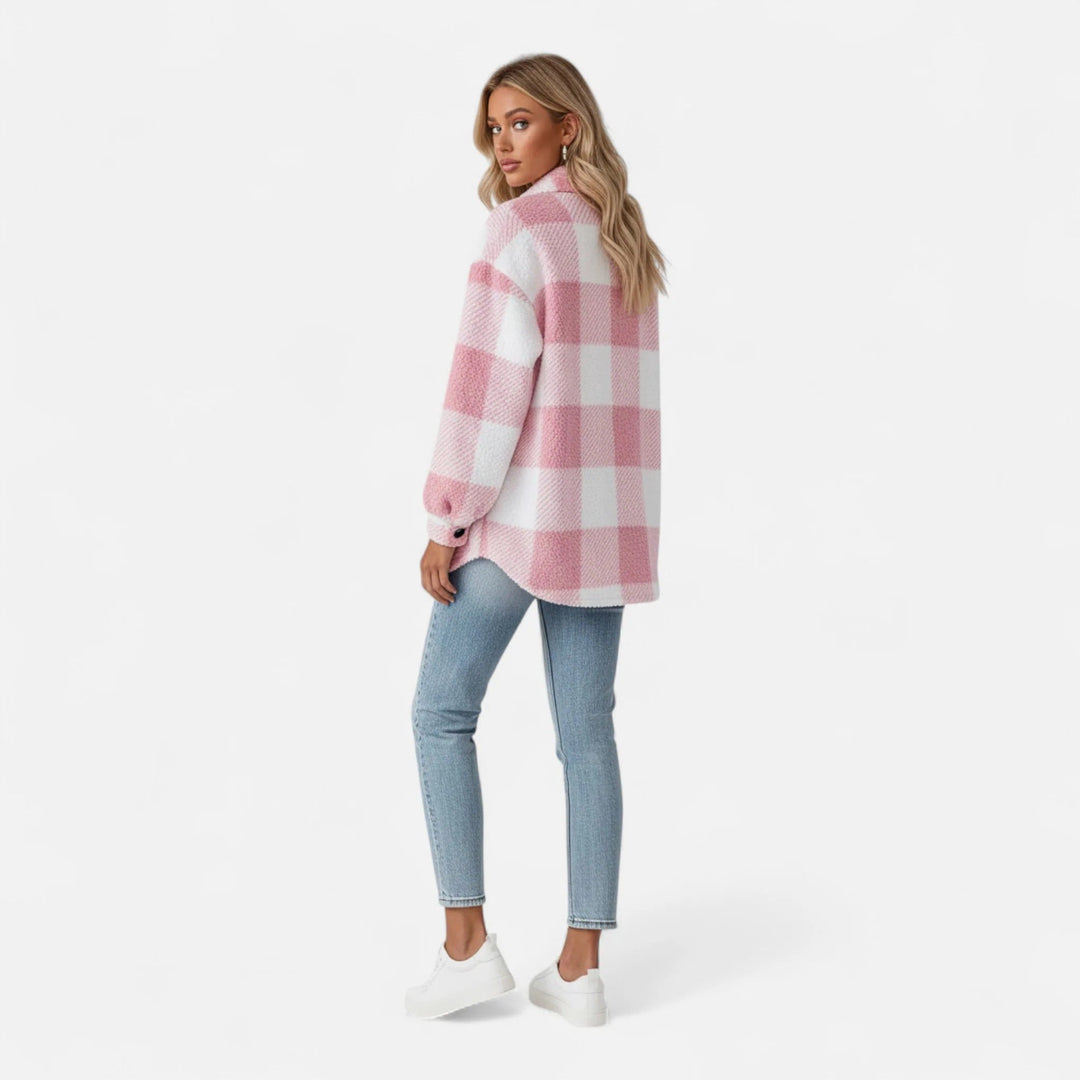 Damen Kariertes Fleecejacke Mit Weichem Plush