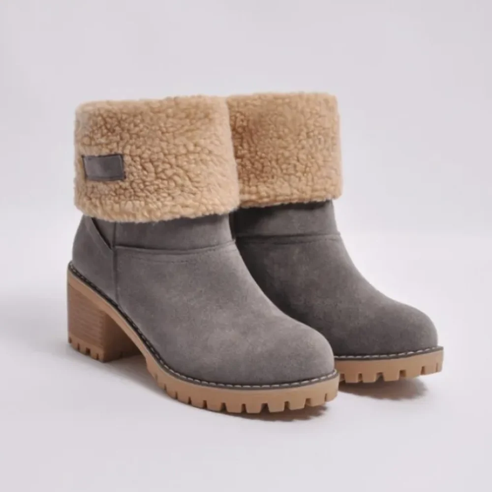 Women's ankle boots with fold-over collar and block heel 