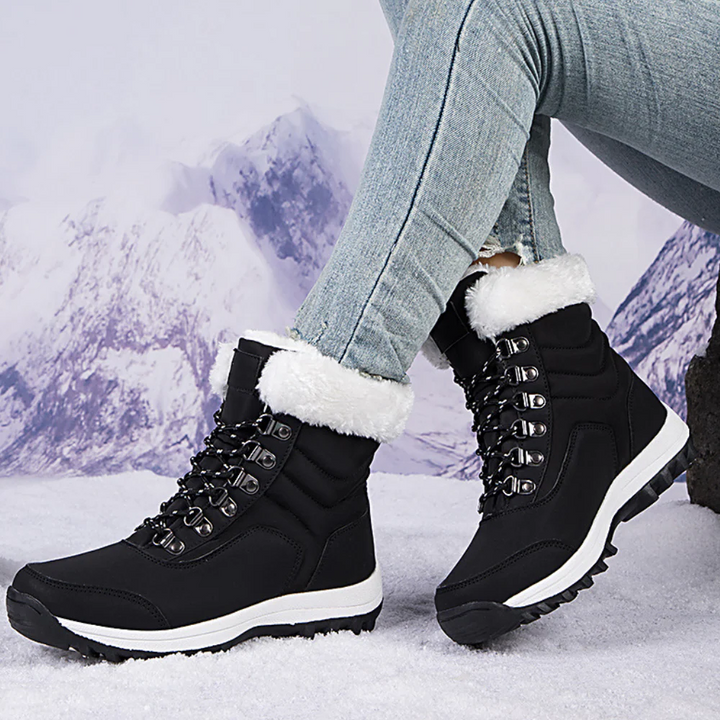 Women's boots with quilted design and lacing at calf height