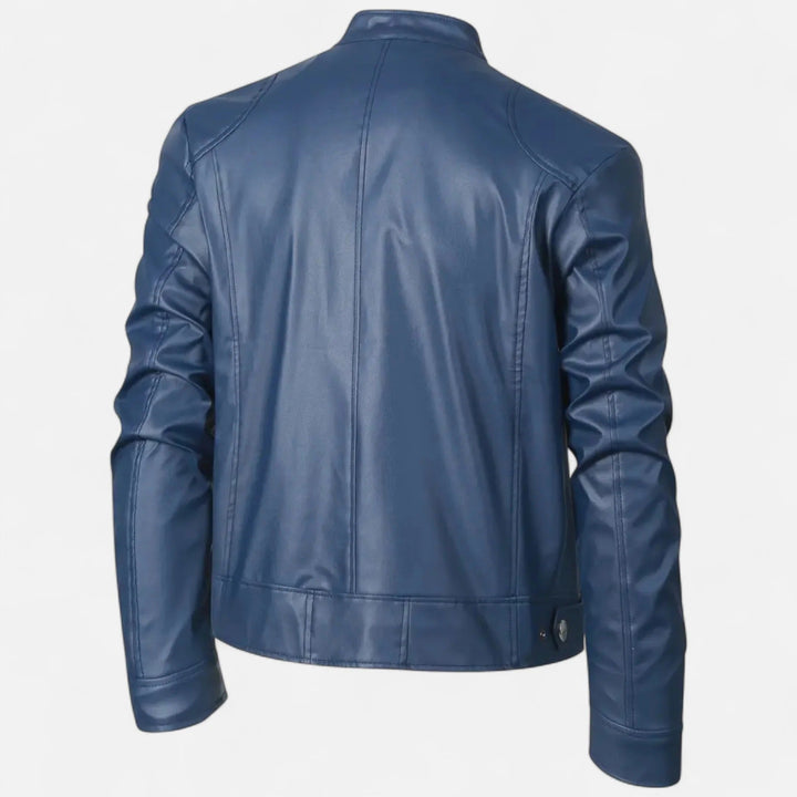 Men's PU Jacket with Stand-Up Collar and Zipper