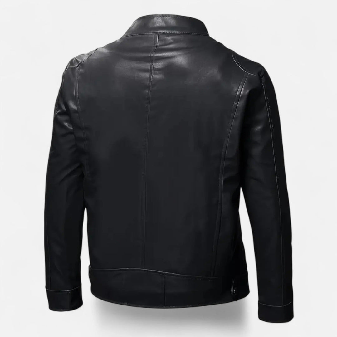 Men's PU Jacket with Stand-Up Collar and Zipper