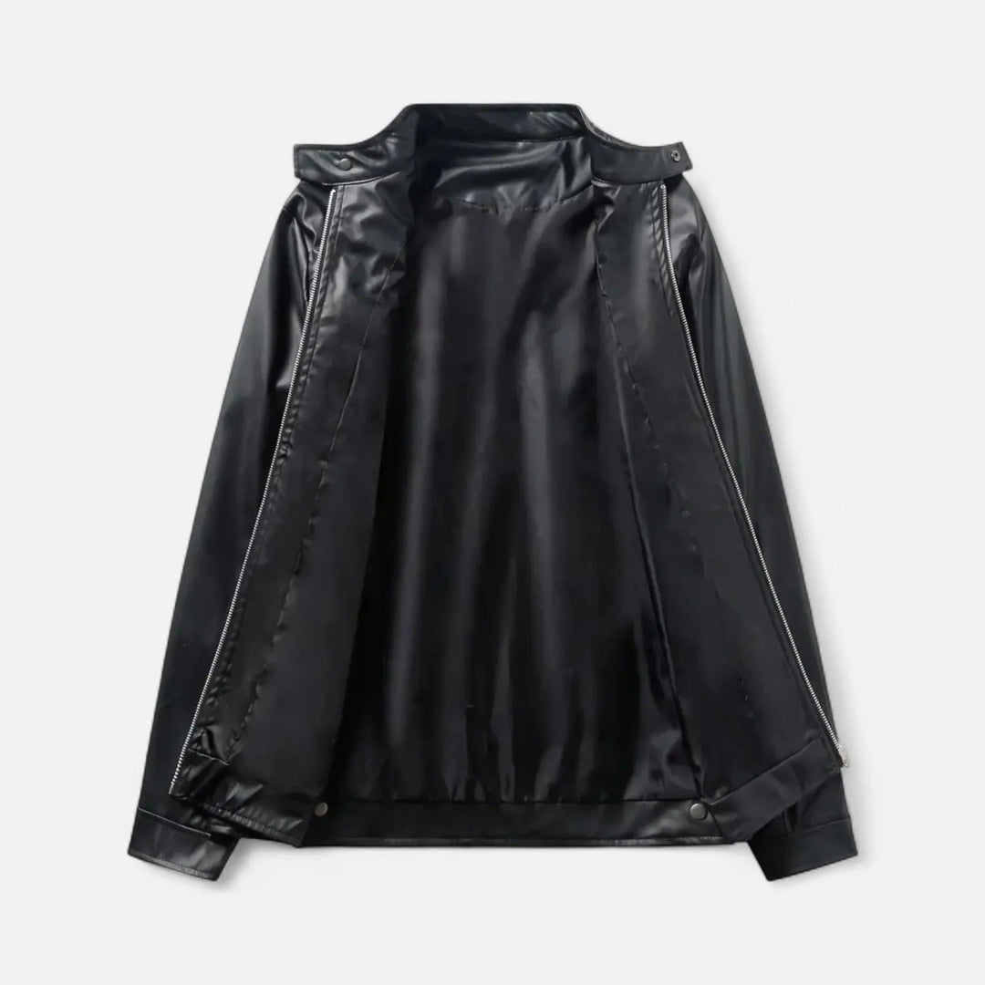 Men's PU Jacket with Stand-Up Collar and Zipper