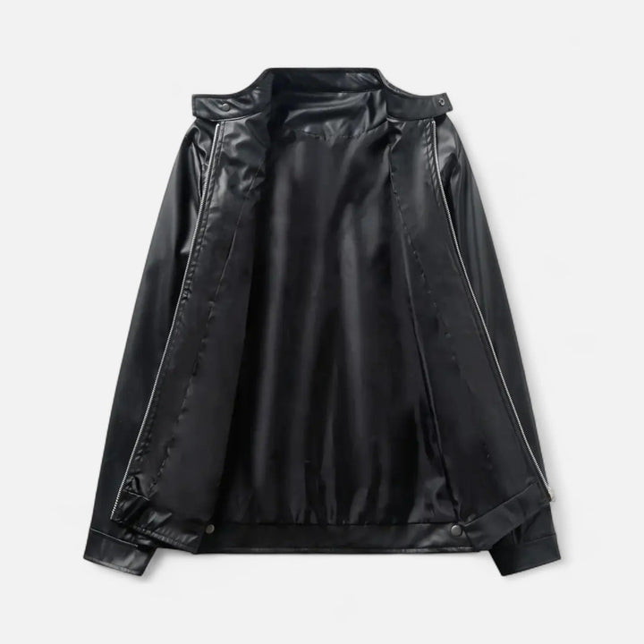 Men's PU Jacket with Stand-Up Collar and Zipper