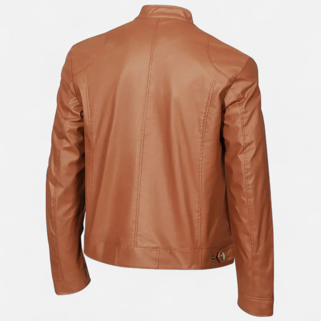 Men's PU Jacket with Stand-Up Collar and Zipper