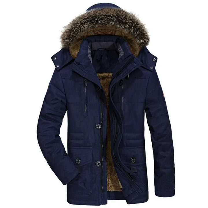Men's Parka with Detachable Hood and Classic Cut 