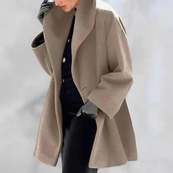 Women's Oversized Coat with Wide Collar and Open Cut 