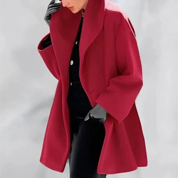 Women's Oversized Coat with Wide Collar and Open Cut 
