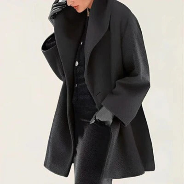 Women's Oversized Coat with Wide Collar and Open Cut 