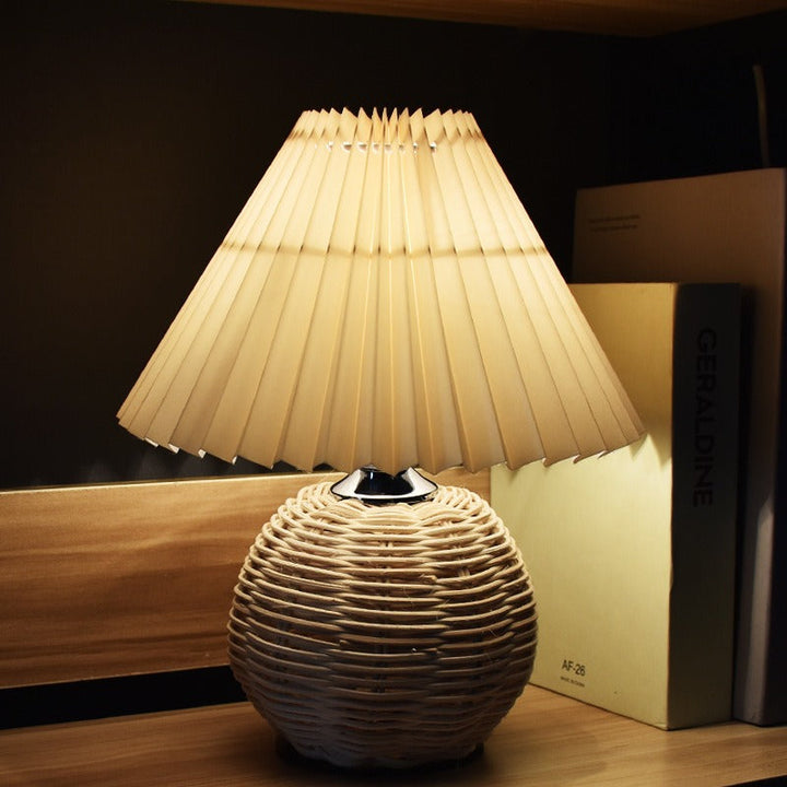 Foldable bedside lamp with linen shade and projection function