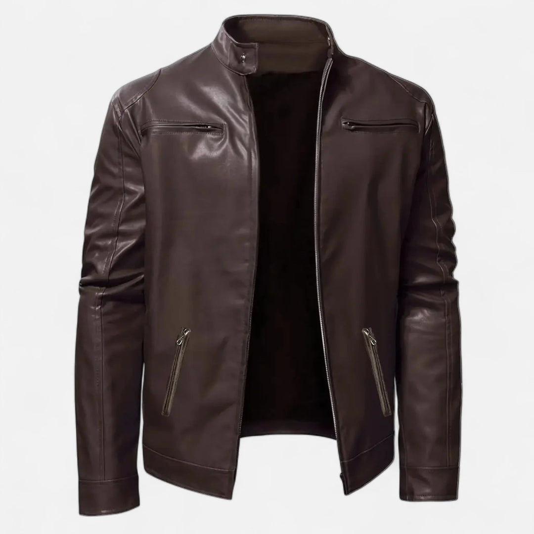 Men's PU Jacket with Stand-Up Collar and Zipper