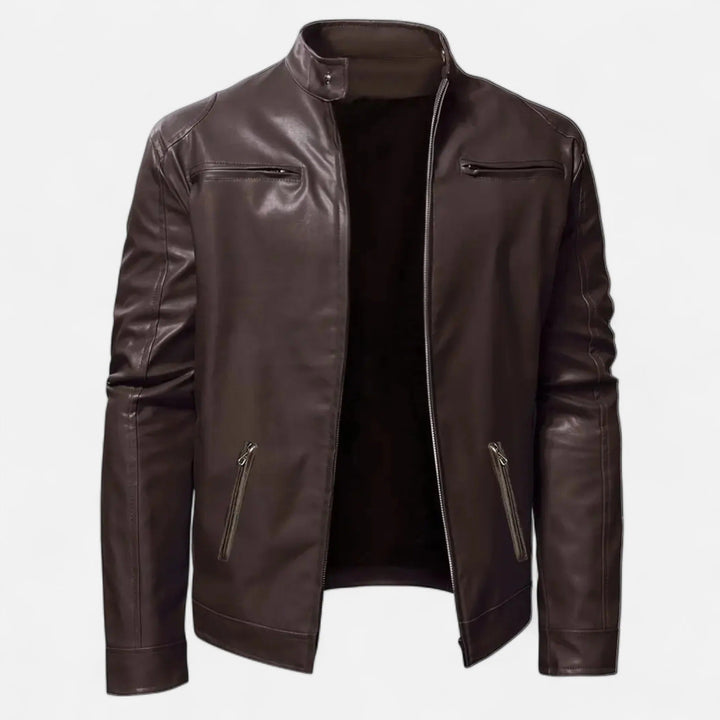 Men's PU Jacket with Stand-Up Collar and Zipper
