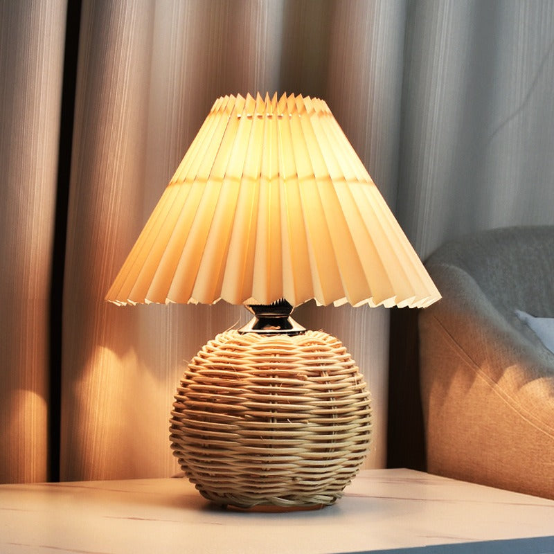 Foldable bedside lamp with linen shade and projection function