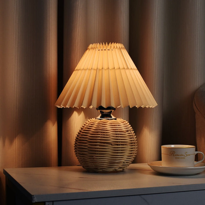 Foldable bedside lamp with linen shade and projection function
