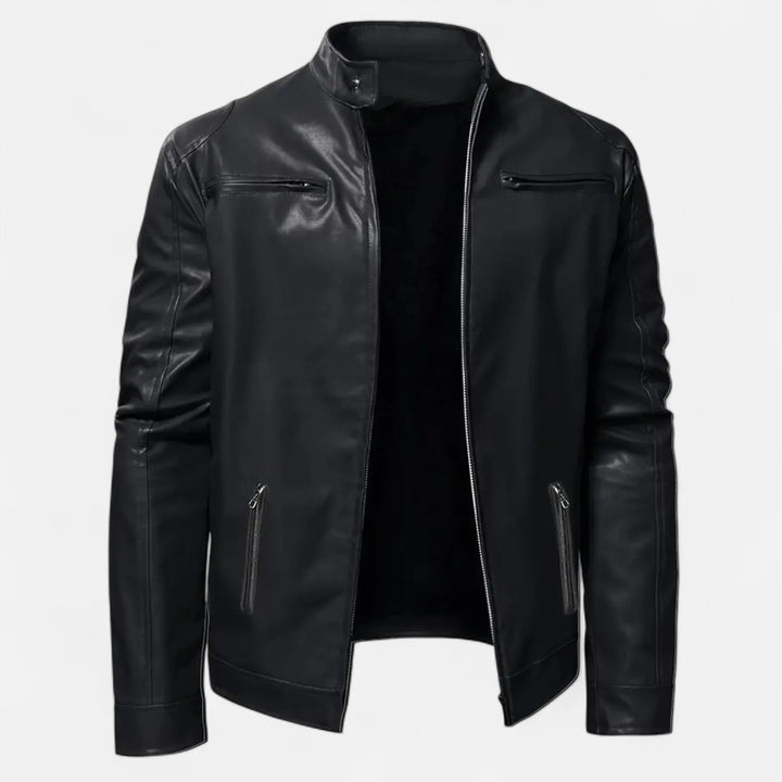 Men's PU Jacket with Stand-Up Collar and Zipper