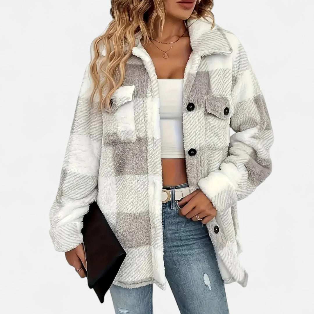 Damen Kariertes Fleecejacke Mit Weichem Plush