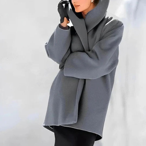 Women's Oversized Coat with Wide Collar and Open Cut 