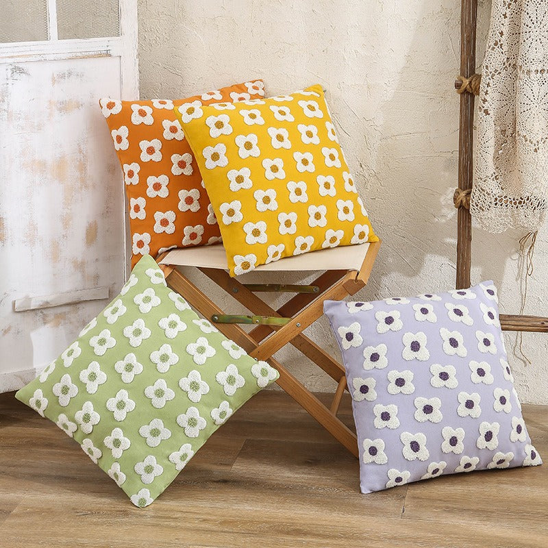Wohnkissenbezug 45 x 45 cm mit Jacquardmuster und gestickten Details