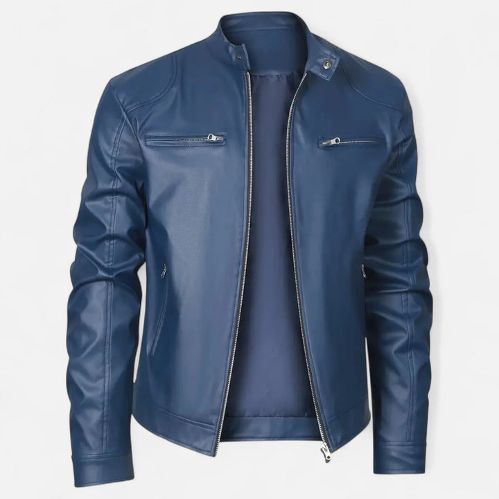 Men's PU Jacket with Stand-Up Collar and Zipper