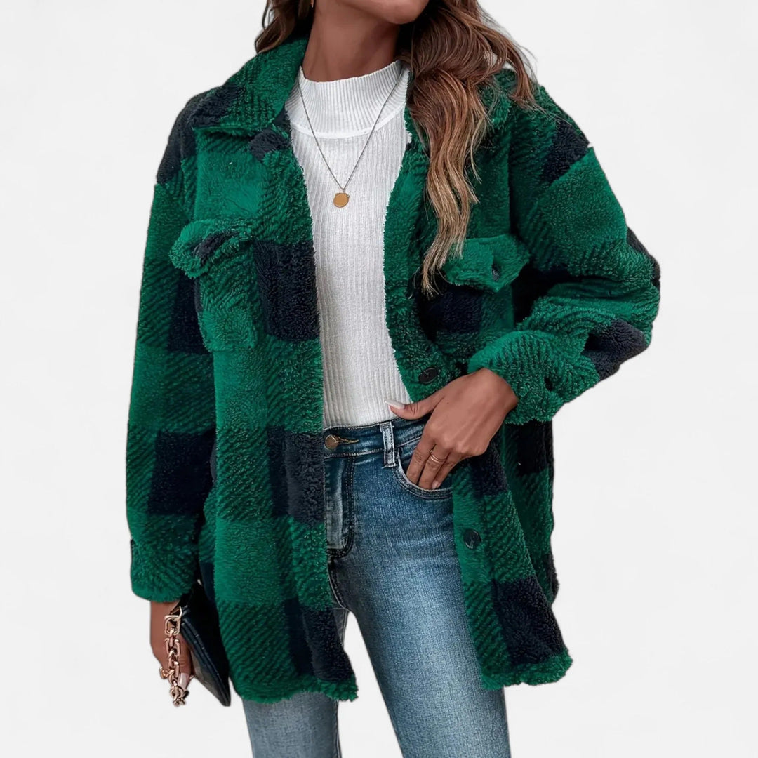 Damen Kariertes Fleecejacke Mit Weichem Plush