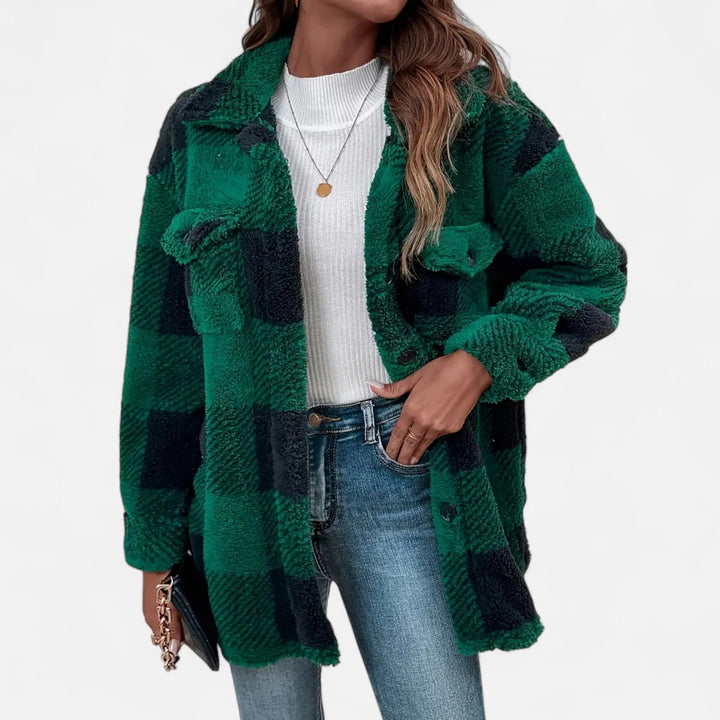 Damen Kariertes Fleecejacke Mit Weichem Plush