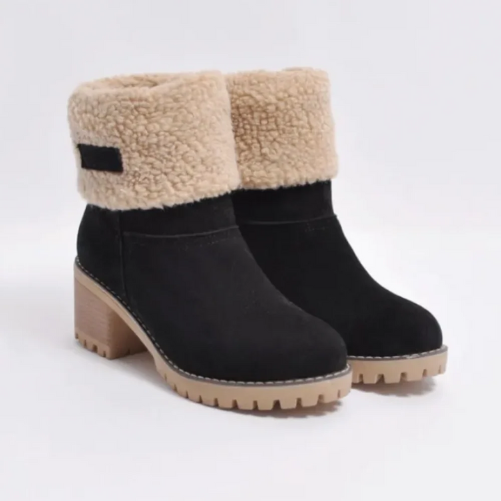 Women's ankle boots with fold-over collar and block heel 