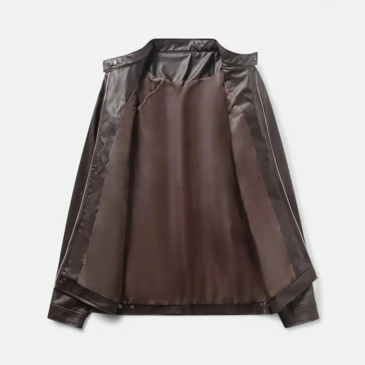 Men's PU Jacket with Stand-Up Collar and Zipper