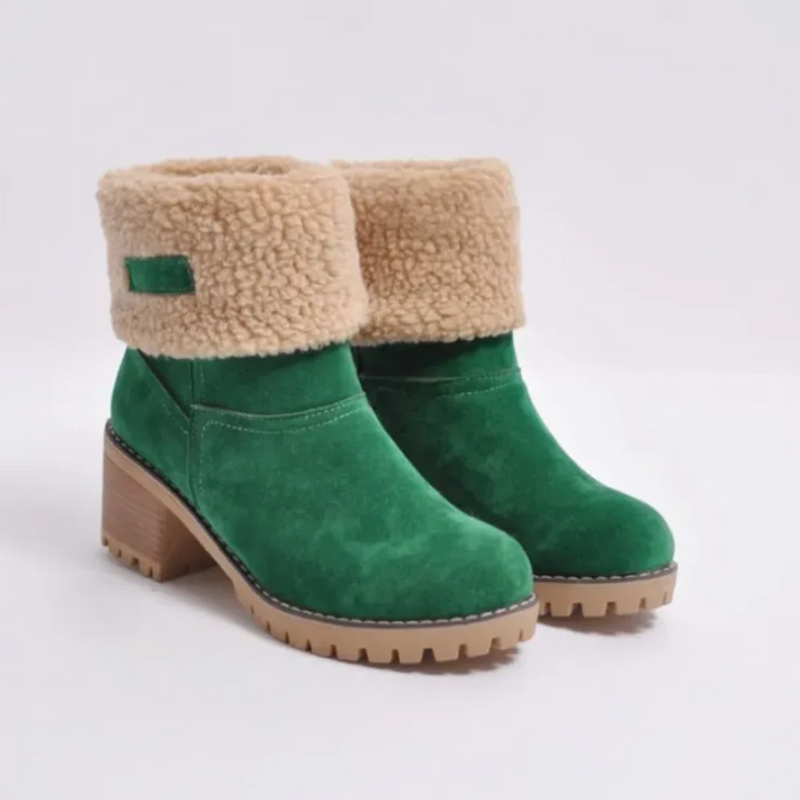 Women's ankle boots with fold-over collar and block heel 