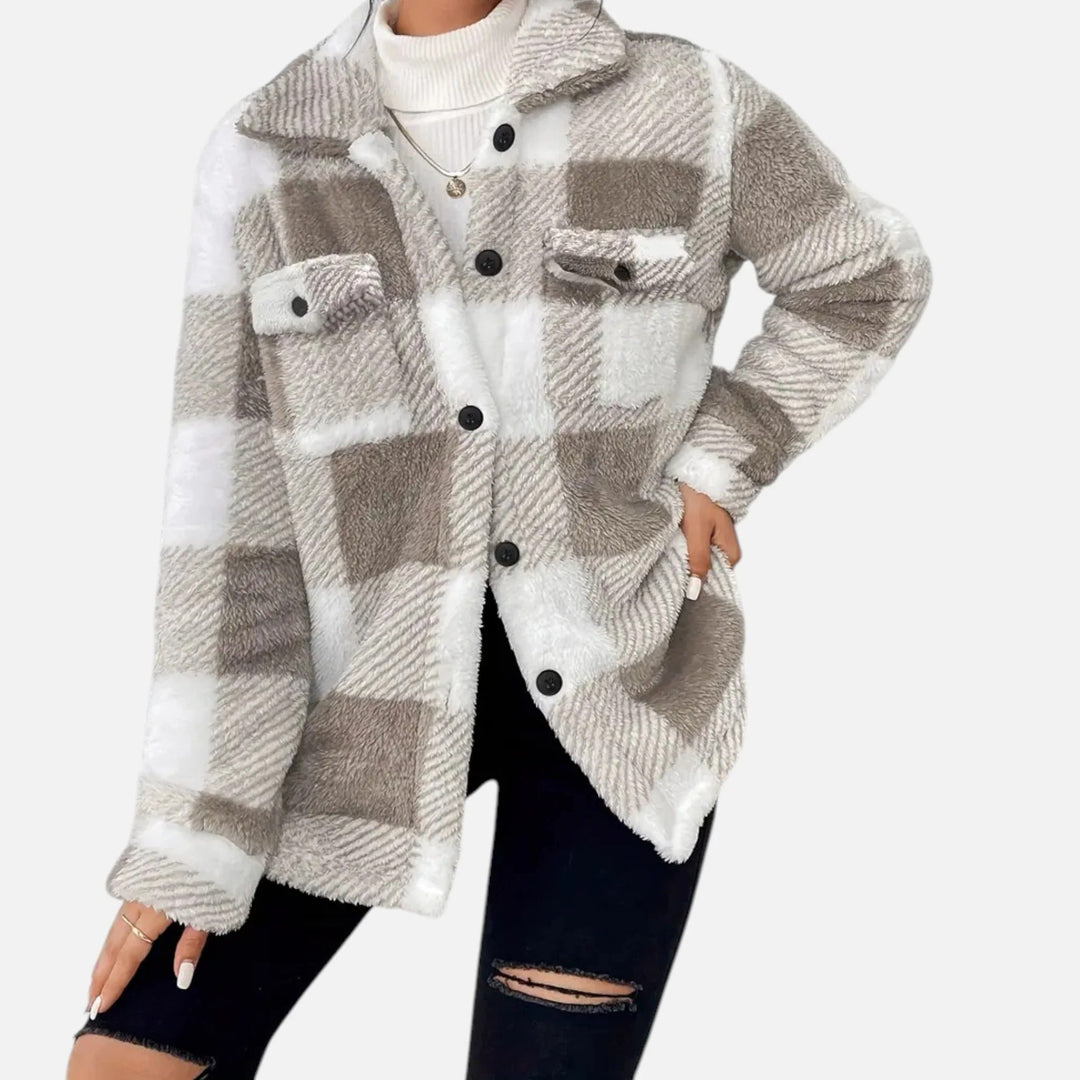 Damen Kariertes Fleecejacke Mit Weichem Plush