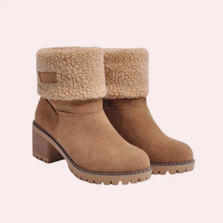Women's ankle boots with fold-over collar and block heel 